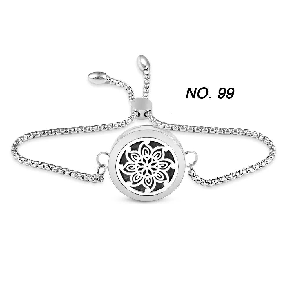 Tree of Flower Essential Oil Diffuser Bracelet for Women Stainless Steel Locket Adjustable Chain Bracelets Aromatherapy Jewelry