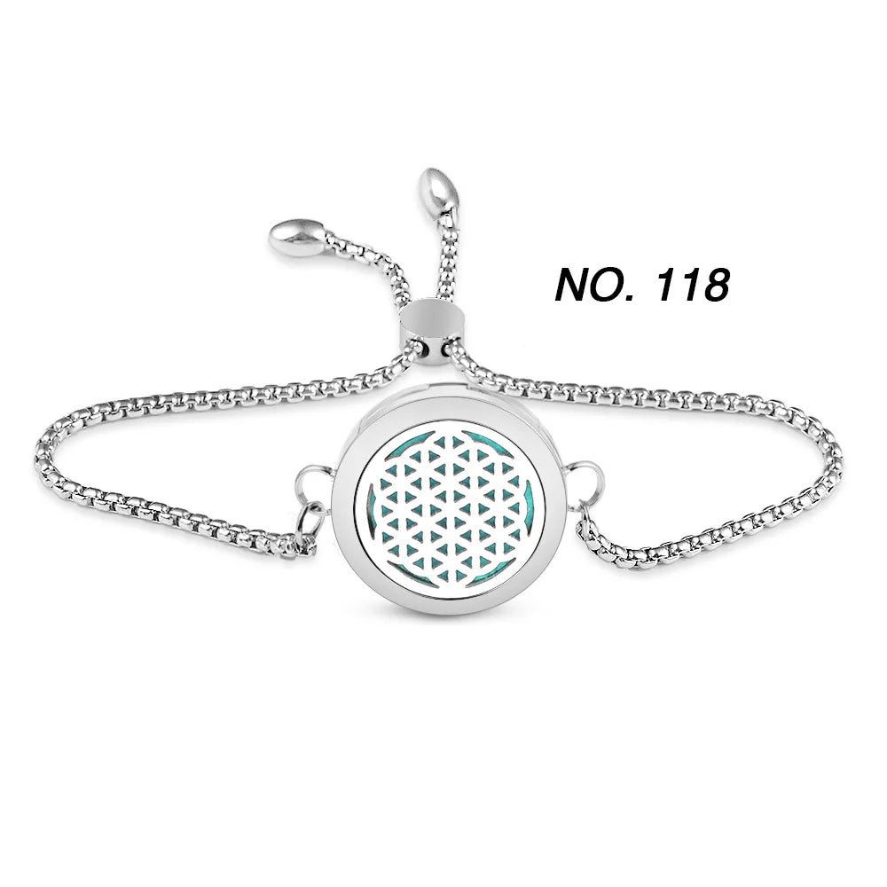 Tree of Flower Essential Oil Diffuser Bracelet for Women Stainless Steel Locket Adjustable Chain Bracelets Aromatherapy Jewelry