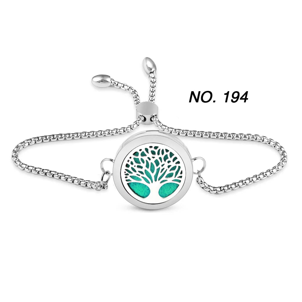 Tree of Flower Essential Oil Diffuser Bracelet for Women Stainless Steel Locket Adjustable Chain Bracelets Aromatherapy Jewelry