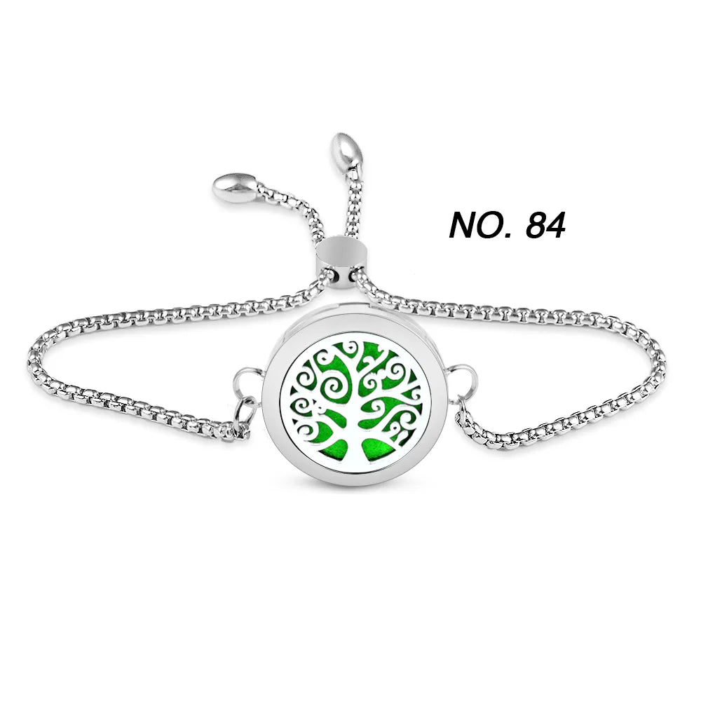 Tree of Flower Essential Oil Diffuser Bracelet for Women Stainless Steel Locket Adjustable Chain Bracelets Aromatherapy Jewelry