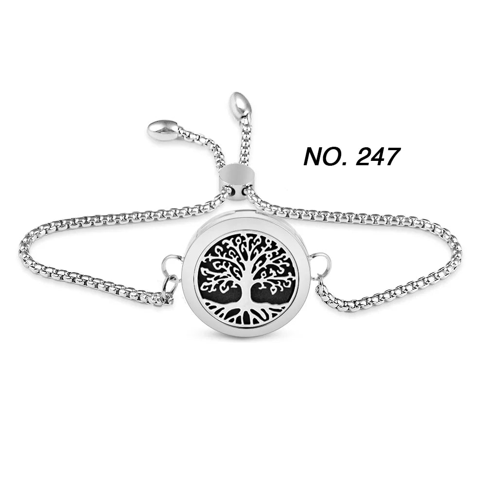 Tree of Flower Essential Oil Diffuser Bracelet for Women Stainless Steel Locket Adjustable Chain Bracelets Aromatherapy Jewelry