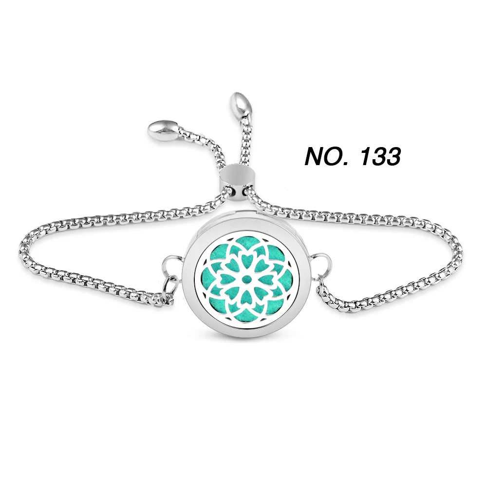 Tree of Flower Essential Oil Diffuser Bracelet for Women Stainless Steel Locket Adjustable Chain Bracelets Aromatherapy Jewelry