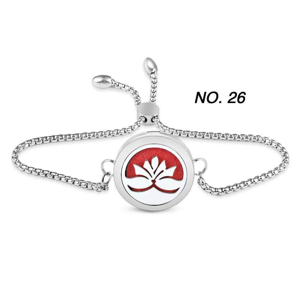 Tree of Flower Essential Oil Diffuser Bracelet for Women Stainless Steel Locket Adjustable Chain Bracelets Aromatherapy Jewelry